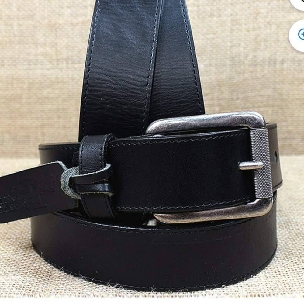 Justin black leather thick belt in 38 with silver buckle
